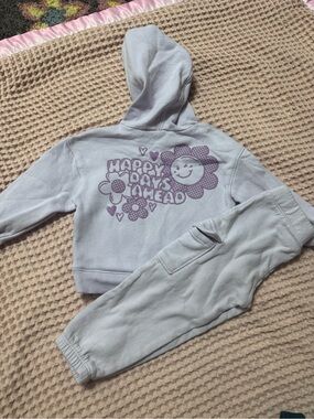 Carter's Light Blue Hoodie & Jogger Set with Purple Flower Graphic